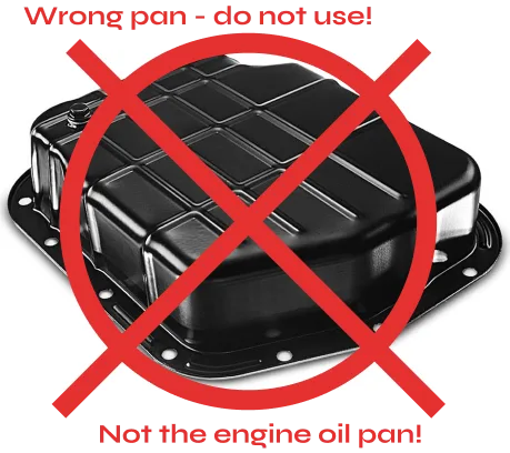 This image shows a transmission fluid pan for a Dodge RAM with a warning not to use it as an engine oil pan.