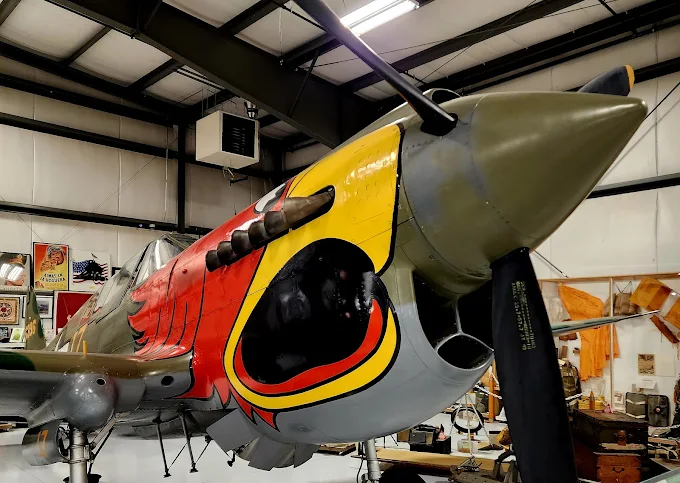 Warhawk Air Museum – Nampa, Idaho Vintage fighter aircraft with shark mouth nose art on display at Warhawk Air Museum in Nampa, Idaho